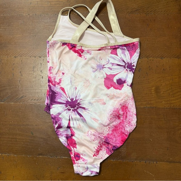 Justice Pink and Gold Floral gymnastics/dance/tumbling leotard. Preowned - Picture 3 of 7